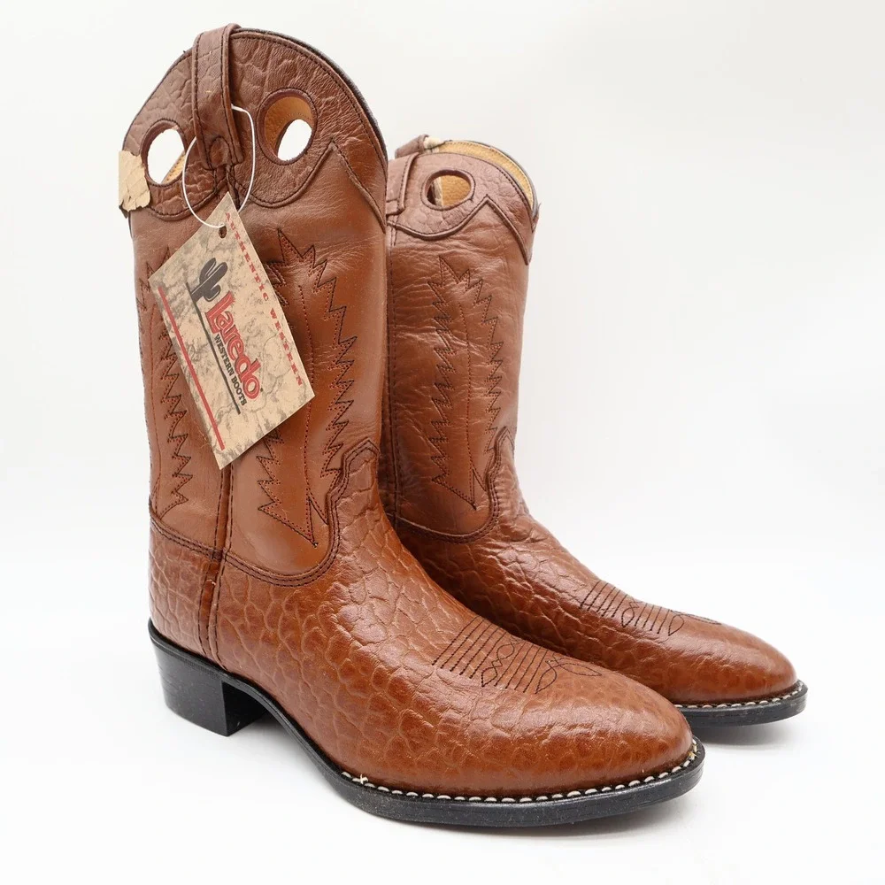 Laredo Tan Bullhide Western Boots Boys 2D Tan Leather NWT Deadstock CB293